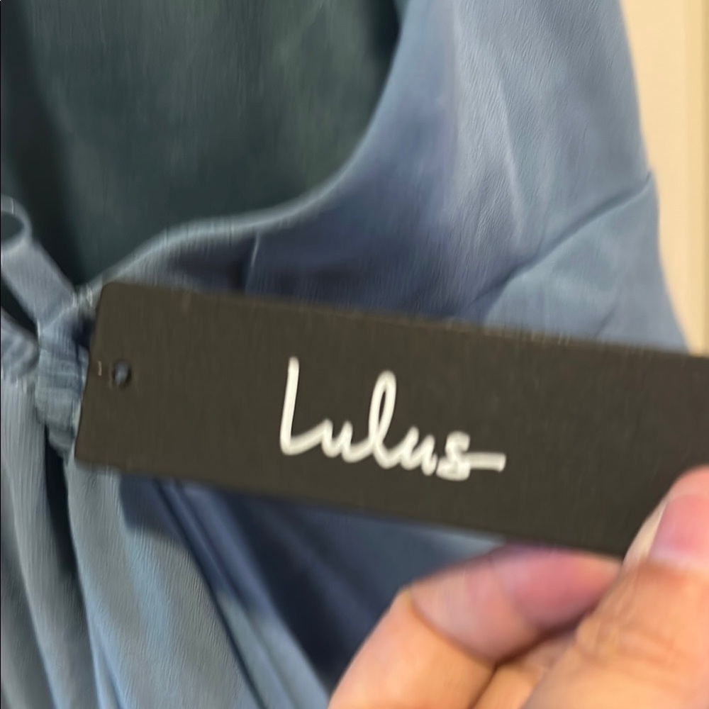 Lulu's Elegant Blue Spaghetti Strap Dress - Picture 3 of 3